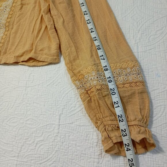 American Eagle Blouse Y2K Embroidered Boho Bohemia S Cotton Blend Mustard Womens - Picture 10 of 11
